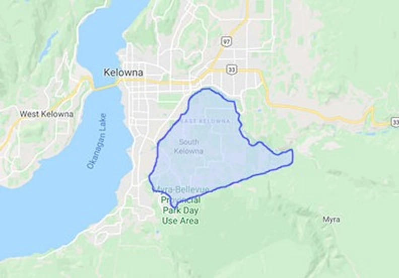 Map of the South East Kelowna area, where Adin's Tire is located